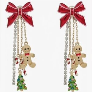 Betsey Johnson Gingerbread Christmas Tree Bow Drop Earrings